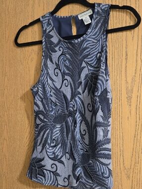 Ann Taylor Navy and Light Blue Floral-Print Sleeveless Top